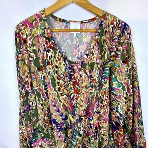 Mint Julep Boutique Women Sz S peasant top blouse ¾ sleeve V-neck Boho Oversized